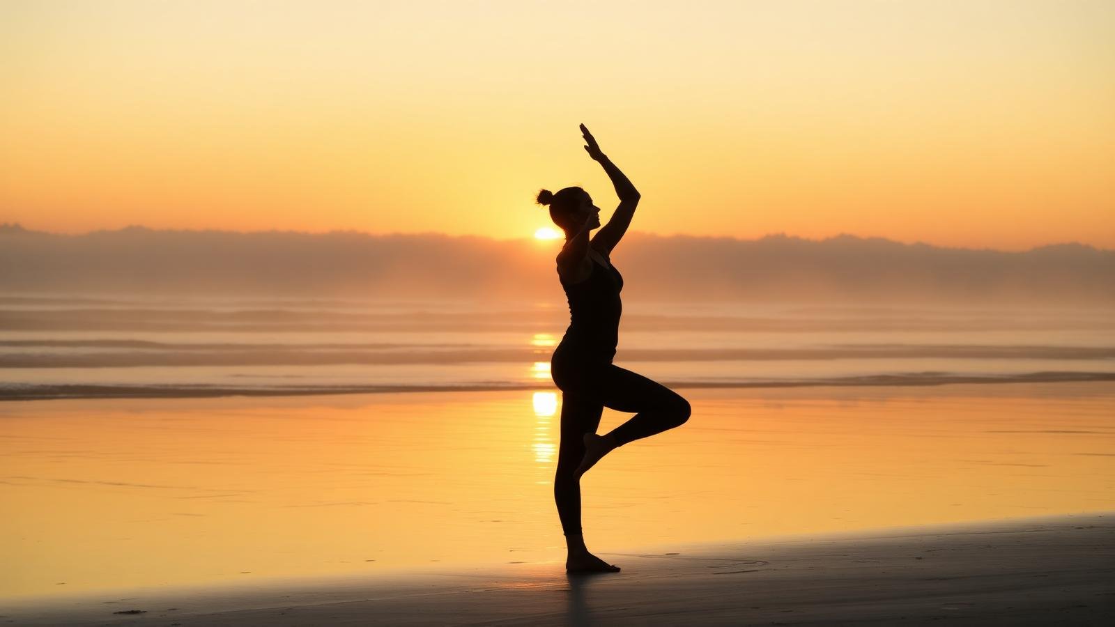 Yoga practitioner at sunrise